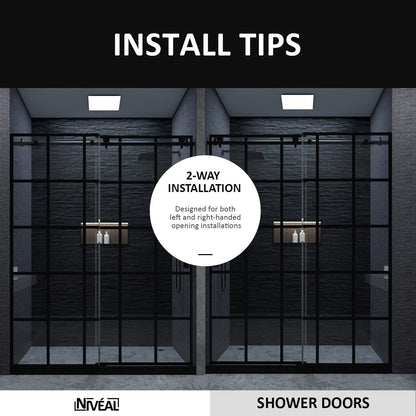 Niveal Ruhr 60 in. W x 76 in. H Sliding Semi-Frameless Shower Door in Matte Black with Patterned Glass 11_2845d3af-b1a5-4d16-98e4-fefbaada06eb