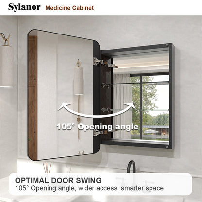 Verve Frameless Recessed or Surface-Mount Rectangular Aluminum Medicine Cabinet with Mirror in Matte Black
