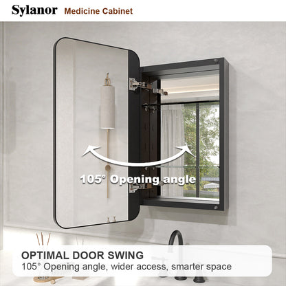 Verve Frameless Recessed or Surface-Mount Rectangular Aluminum Medicine Cabinet with Mirror in Matte Black