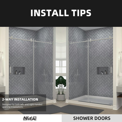 Niveal Luxe 60 in. W x 76 in. H Sliding Semi-Frameless Shower Door with Clear Glass