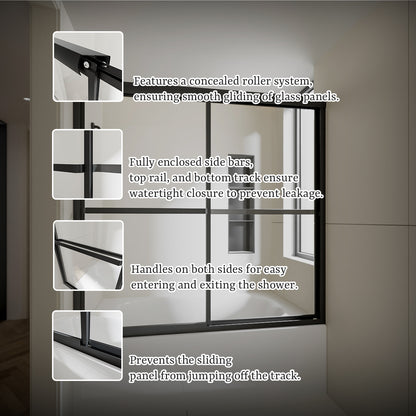 Nivorix Cleo 59 in. W x 56 in. H Sliding Framed Tub Door with Clear Tempered Glass