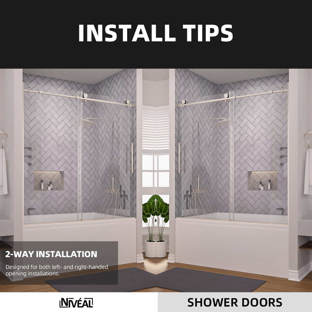 Niveal Luxe 60 in. W x 60 in. H Sliding Semi Frameless Tub Door with Clear Glass 11_463cb84f-6f4f-4dc7-a4d7-62529b29514a