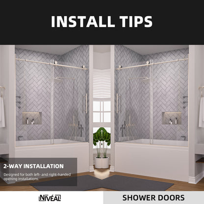 Niveal Luxe 60 in. W x 60 in. H Sliding Semi Frameless Tub Door with Clear Glass 11_463cb84f-6f4f-4dc7-a4d7-62529b29514a