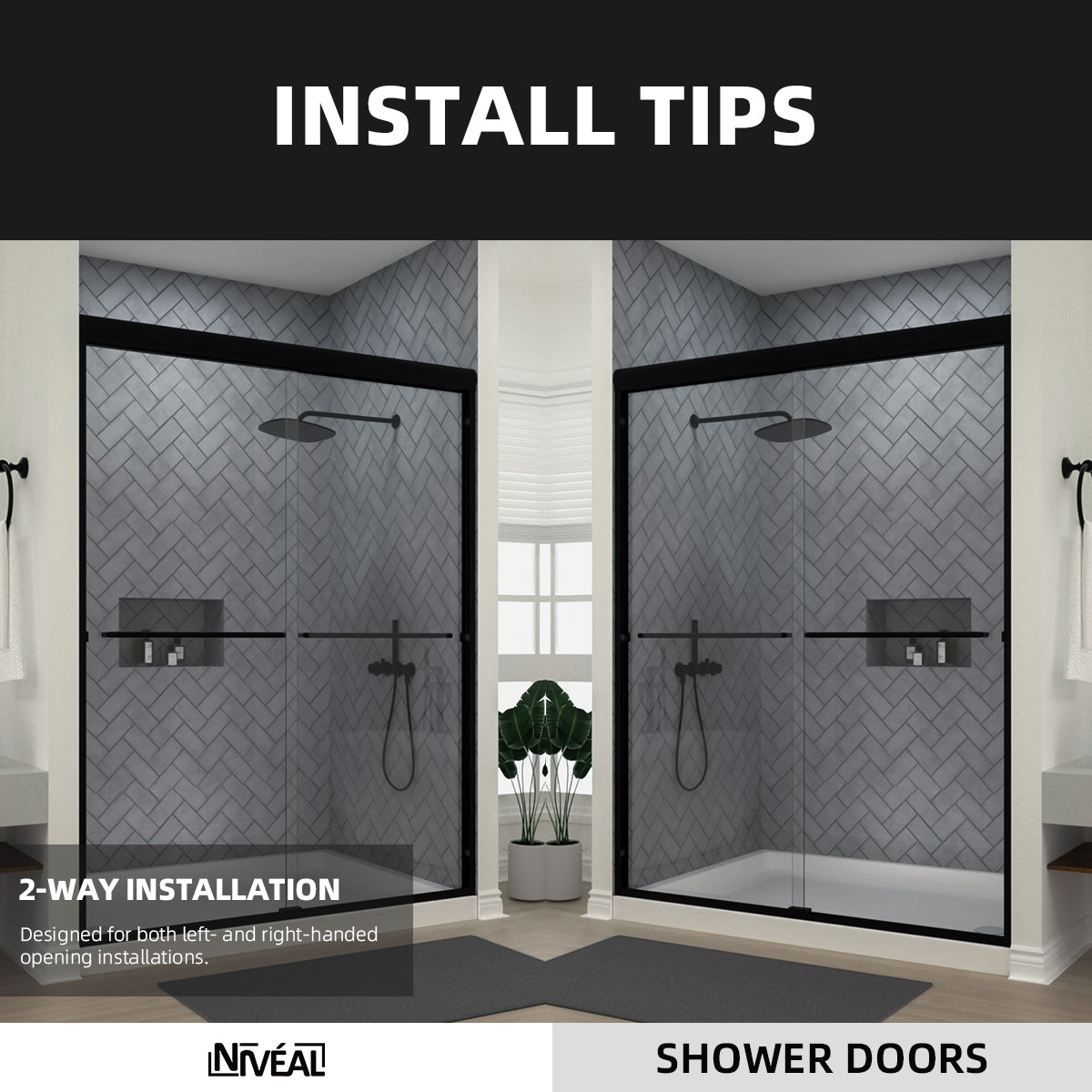 Niveal Bliss 60 in. W x 72 in. H Sliding Semi-Frameless Shower Door with Clear Glass