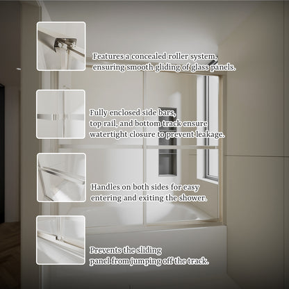 Nivorix Cleo 59 in. W x 56 in. H Sliding Framed Tub Door with Clear Tempered Glass