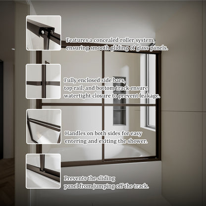 Nivorix Cleo 59 in. W x 56 in. H Sliding Framed Tub Door with Clear Tempered Glass