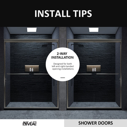 Niveal Vale 60 in. W x 72 in. H Sliding Semi-Frameless Shower Door with Clear Glass