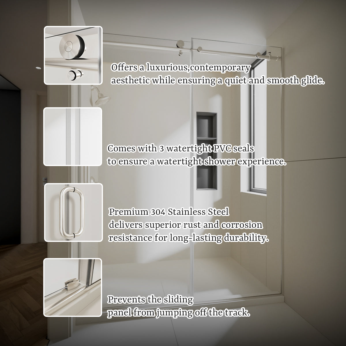 Nivorix Cryptic 60 in. W x 76 in. H Sliding Semi-Frameless Shower Door with Clear Glass 11_71fae903-dd80-476c-aa9d-4177818d2211