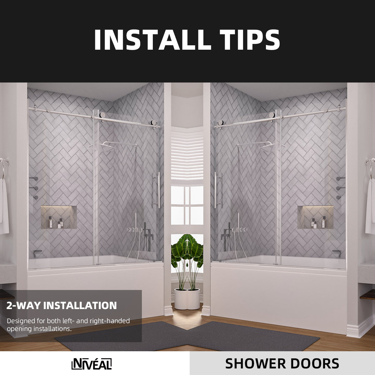 Niveal Luxe 60 in. W x 60 in. H Sliding Semi Frameless Tub Door with Clear Glass 11_76a8b8d1-2f8d-4c23-80e3-a73775a3333d