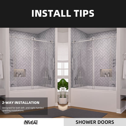 Niveal Luxe 60 in. W x 60 in. H Sliding Semi Frameless Tub Door with Clear Glass 11_76a8b8d1-2f8d-4c23-80e3-a73775a3333d