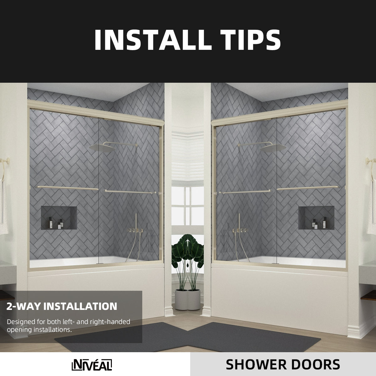 Niveal Bliss 60 in. W x 56 in. H Sliding Semi Frameless Tub Door with Clear Glass 11_7a9964e8-61a7-4aa6-878c-ab73500f2f32