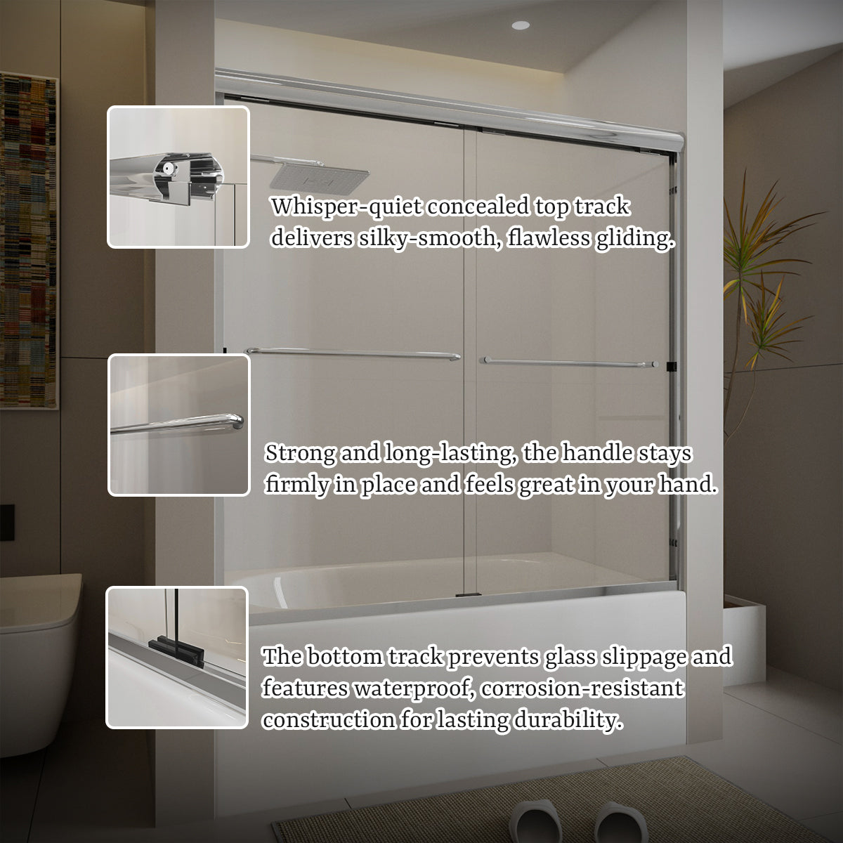 Nivorix Ridge 56 in. W x 60 in. H Sliding Semi-Frameless Tub Door with Clear Glass