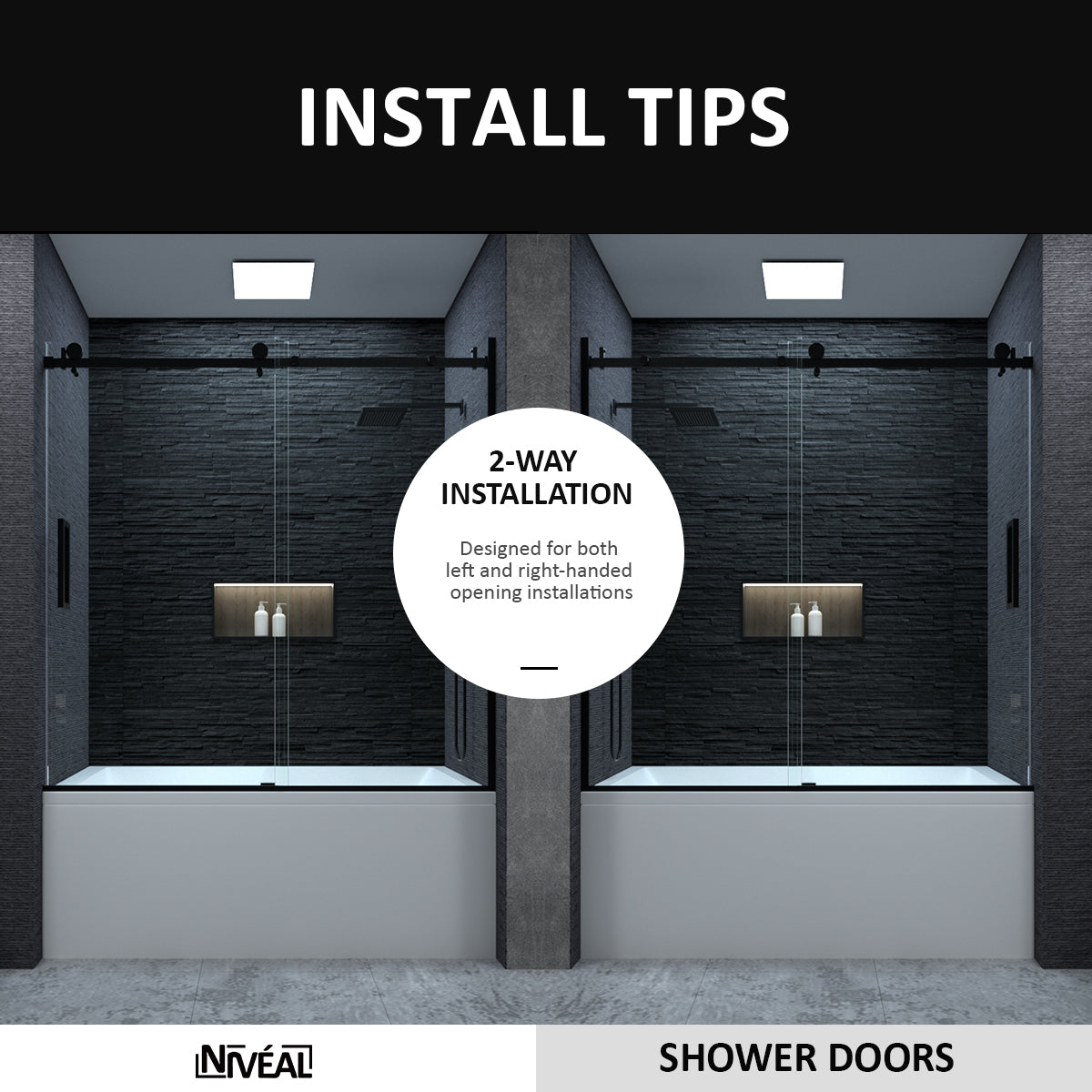 Niveal Essen 60 in. W x 60 in. H Sliding Semi-Frameless Tub Door in Matte Black Finish 11_815de3eb-9bc8-4e08-a8fd-1c3f26224432