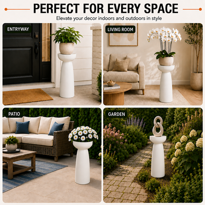 Sylva 28 in. Tall White Magnesium Oxide Pedestal Plant Stand