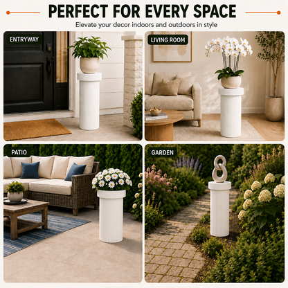 Alora 24 in. Tall White Magnesium Oxide Pedestal Plant Stand
