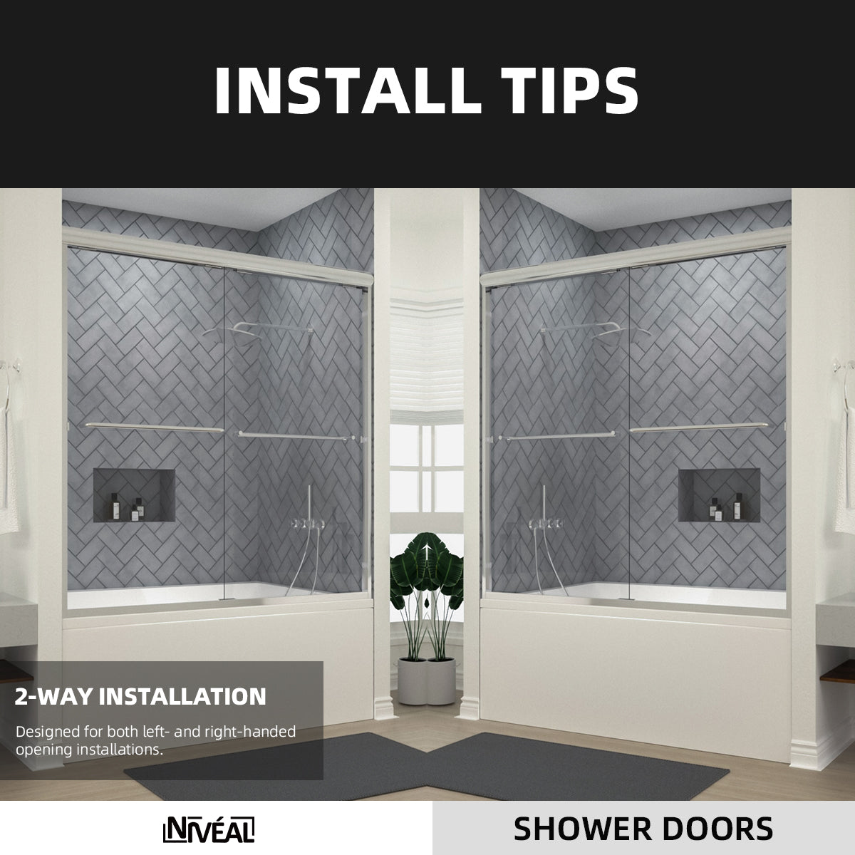 Niveal Bliss 60 in. W x 56 in. H Sliding Semi Frameless Tub Door with Clear Glass 11_87cff67d-714a-4d97-b02f-8d13d0f3ff03