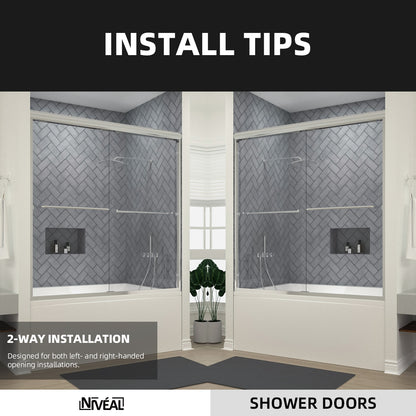 Niveal Bliss 60 in. W x 56 in. H Sliding Semi Frameless Tub Door with Clear Glass 11_87cff67d-714a-4d97-b02f-8d13d0f3ff03