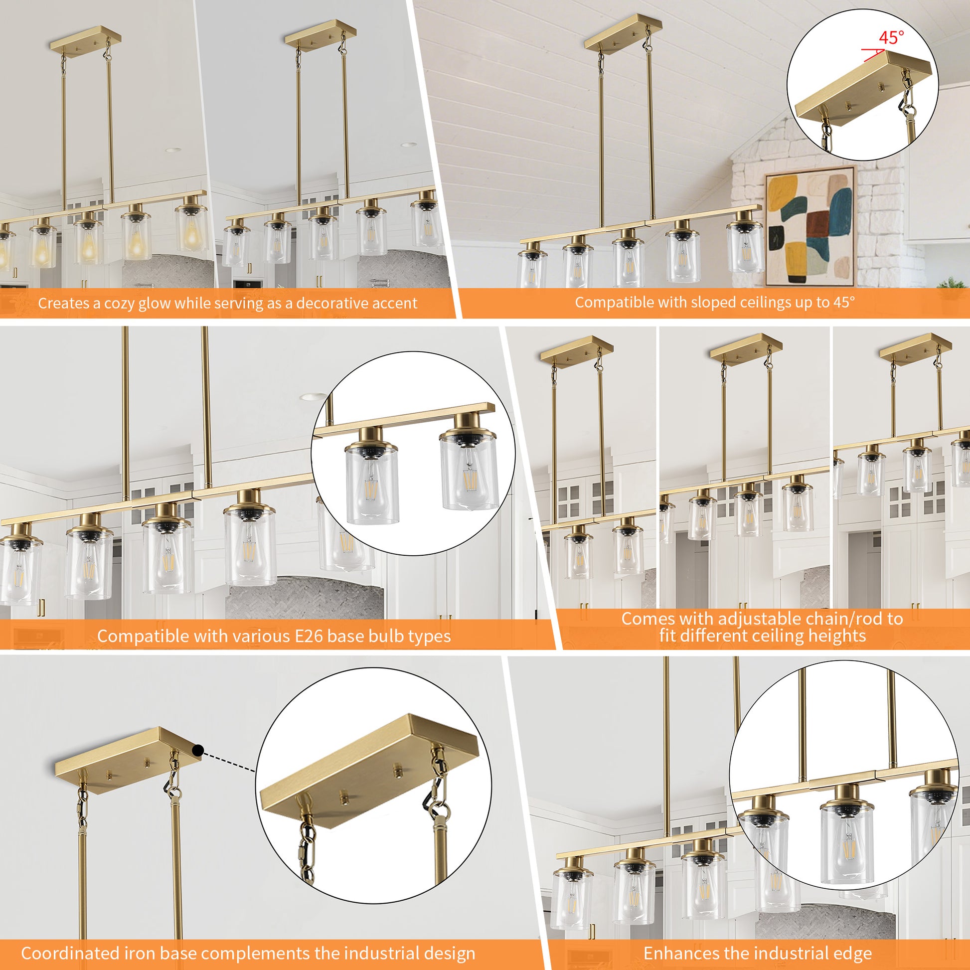 Taimei Aero 37 in. Industrial 5-Light Chandelier with Clear Glass Shades 11_888436fd-527f-4cd7-8af7-be2679a8c856