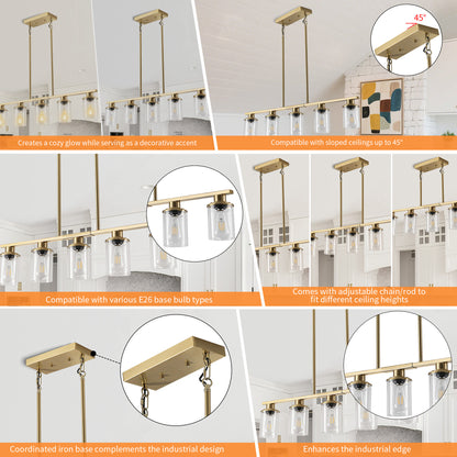Taimei Aero 37 in. Industrial 5-Light Chandelier with Clear Glass Shades 11_888436fd-527f-4cd7-8af7-be2679a8c856