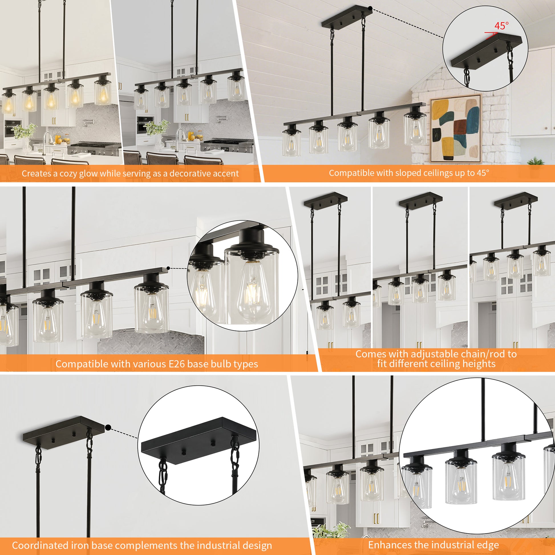 Taimei Aero 37 in. Industrial 5-Light Chandelier with Clear Glass Shades 11_9c0c712c-1b2a-45e3-83a1-db923df8d8b8