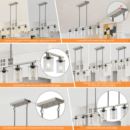 Taimei Aero 37 in. Industrial 5-Light Chandelier with Clear Glass Shades 11_a32fc5b3-8acc-4e05-a8a8-8f1c7274b0d6