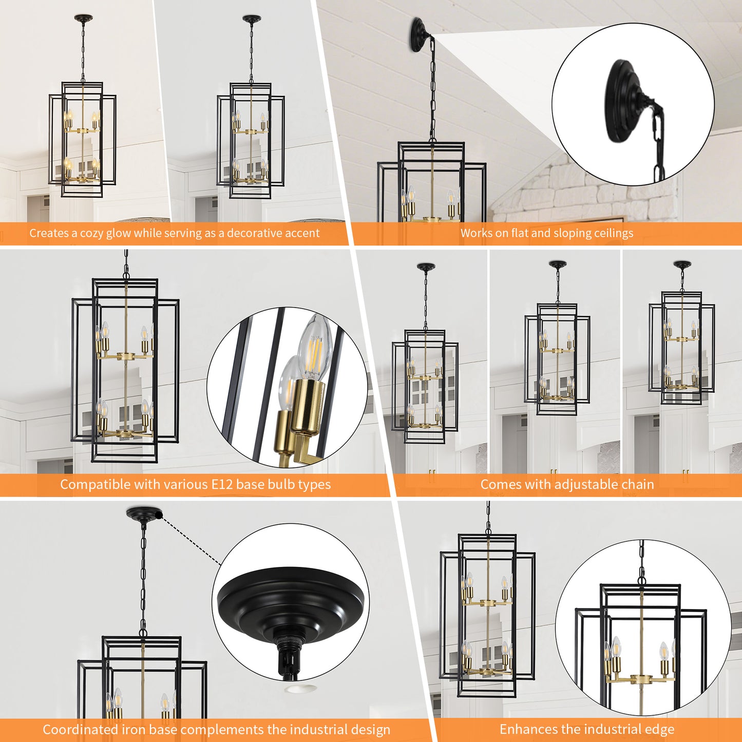 Taimei Astrale 18 in. Modern 8-Light Black Geometric Chandelier