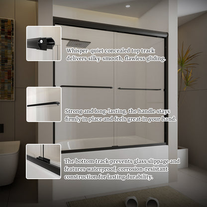 Nivorix Ridge 56 in. W x 60 in. H Sliding Semi-Frameless Tub Door with Clear Glass