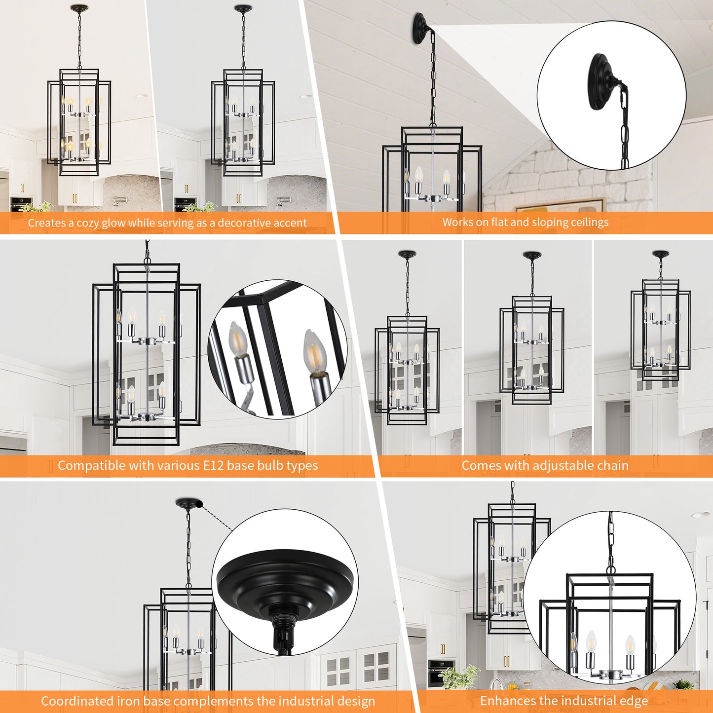 Taimei Astrale 18 in. Modern 8-Light Black Geometric Chandelier