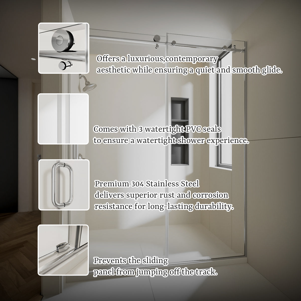 Nivorix Cryptic 60 in. W x 76 in. H Sliding Semi-Frameless Shower Door with Clear Glass 11_b9917eca-cba8-4934-a6d6-c6f502fbabbb
