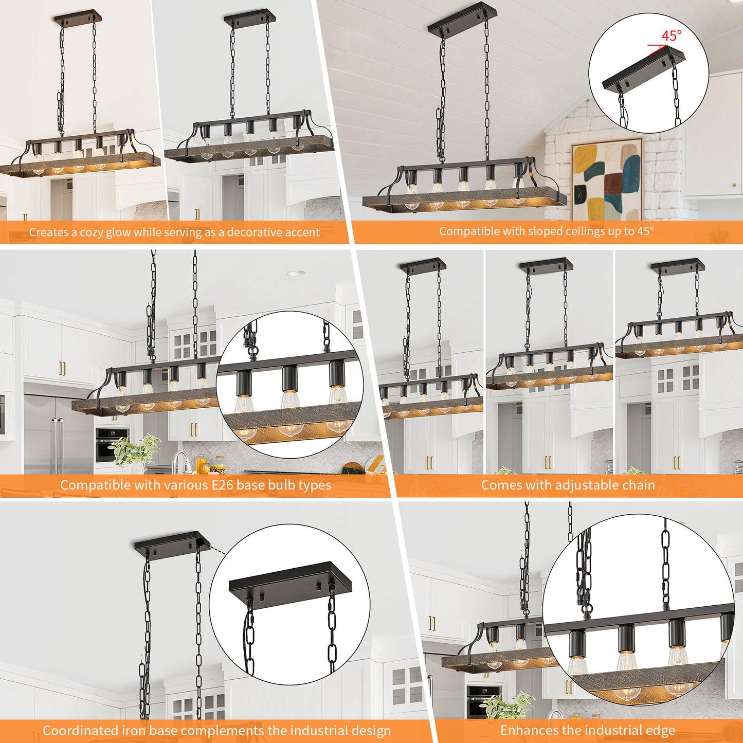 Taimei Olla 34 in. 5-Light Modern Farmhouse Chandelier Light