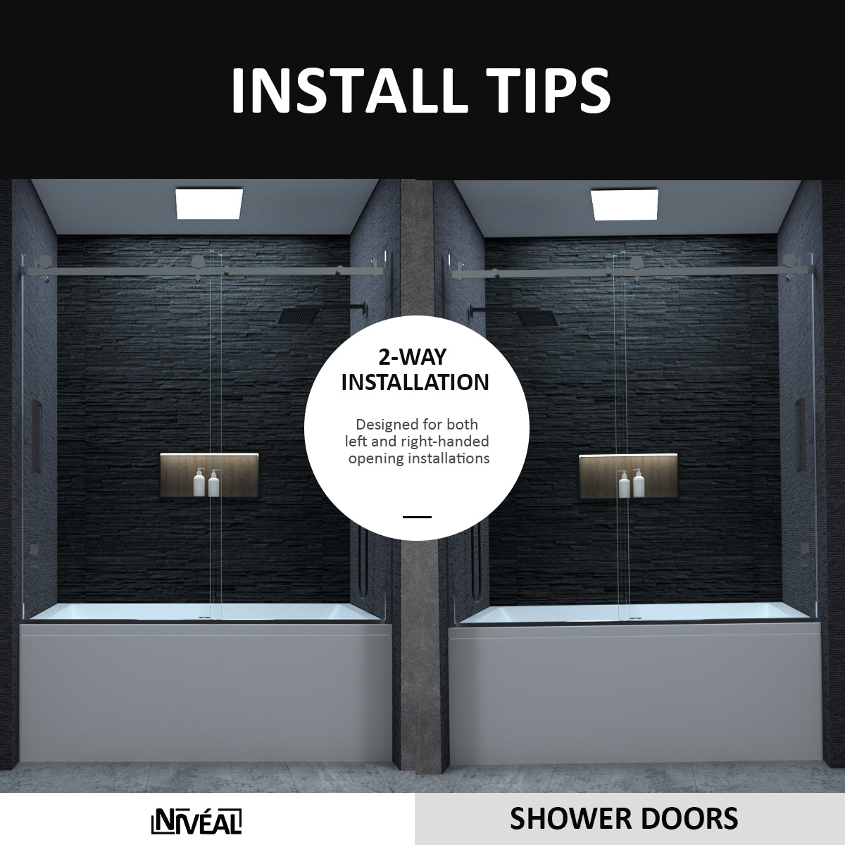 Niveal Essen 60 in. W x 60 in. H Sliding Semi-Frameless Tub Door in Matte Black Finish 11_cb93eb6b-7353-4542-8174-0cf0081e3fe0