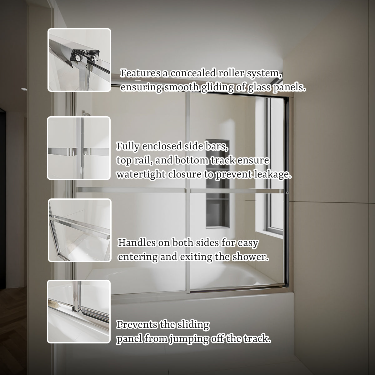 Nivorix Cleo 59 in. W x 56 in. H Sliding Framed Tub Door with Clear Tempered Glass