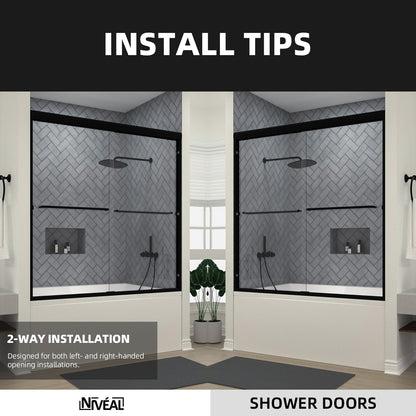 Niveal Bliss 60 in. W x 56 in. H Sliding Semi Frameless Tub Door with Clear Glass 11_d0d8e26a-90fe-4c7a-b5b6-002516ed7ede