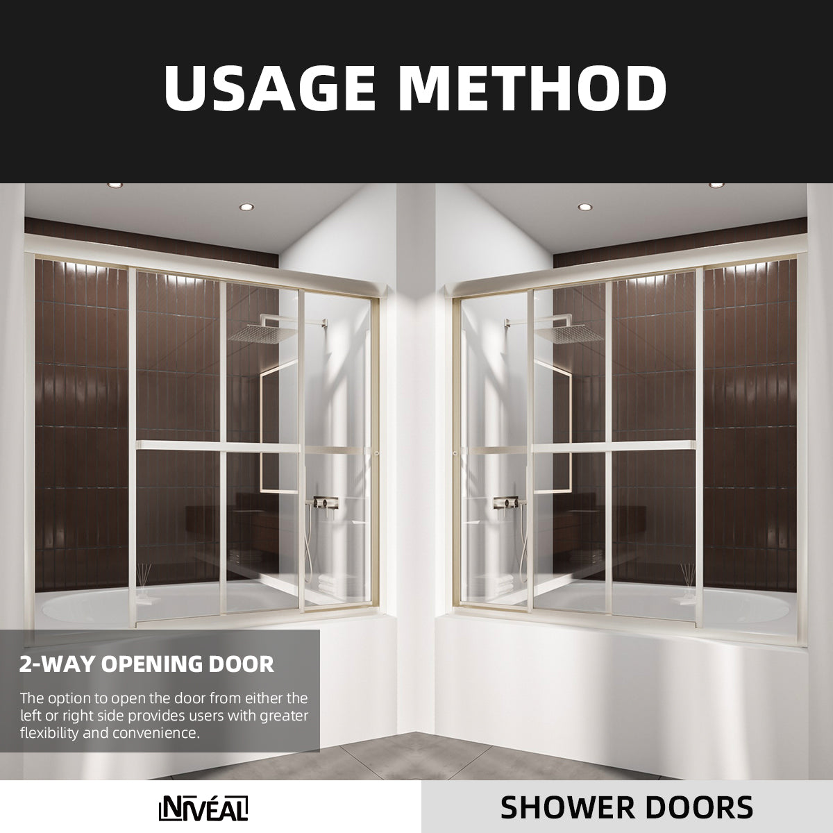Niveal Luminous 59 in. W x 56 in. H Sliding Framed Tub Door with Clear Tempered Glass 11_d229173f-3a94-42da-95c6-205e4d1ebd73