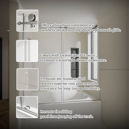 Nivorix Nexus 60 in. W x 60 in. H Sliding Semi-Frameless Tub Door with Clear Tempered Glass