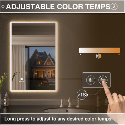Shimmer Rectangular Frameless Anti-Fog LED Light Dimmable Wall Bathroom Vanity Mirror in Polished Crystal