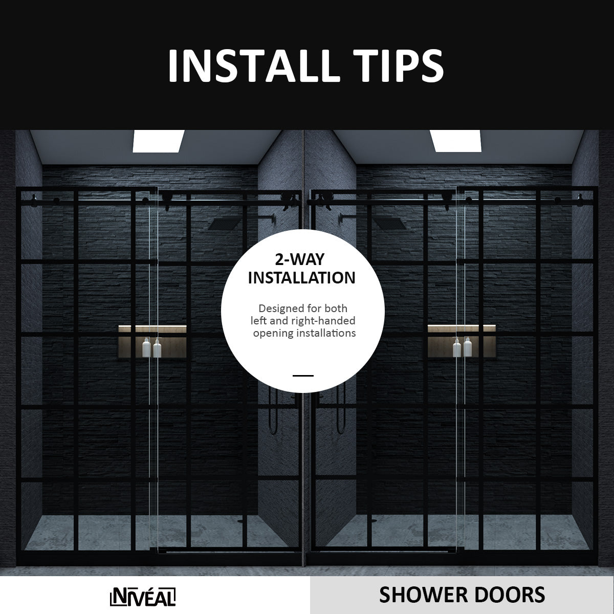 Niveal Ruhr 60 in. W x 76 in. H Sliding Semi-Frameless Shower Door in Matte Black with Patterned Glass 11_ddf70b9d-1491-4556-83f8-dd8534e4bd36