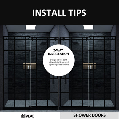 Niveal Ruhr 60 in. W x 76 in. H Sliding Semi-Frameless Shower Door in Matte Black with Patterned Glass 11_ddf70b9d-1491-4556-83f8-dd8534e4bd36