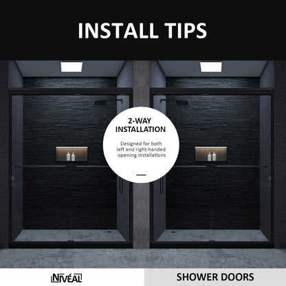 Niveal Vale 60 in. W x 72 in. H Sliding Semi-Frameless Shower Door with Clear Glass