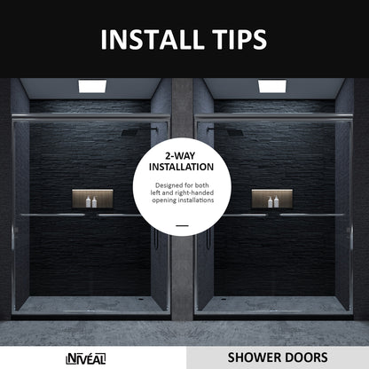 Niveal Vale 60 in. W x 72 in. H Sliding Semi-Frameless Shower Door with Clear Glass