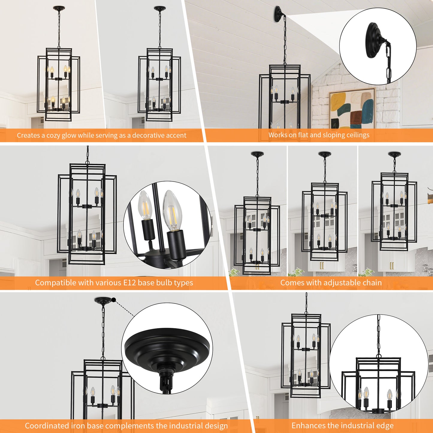 Taimei Astrale 18 in. Modern 8-Light Black Geometric Chandelier