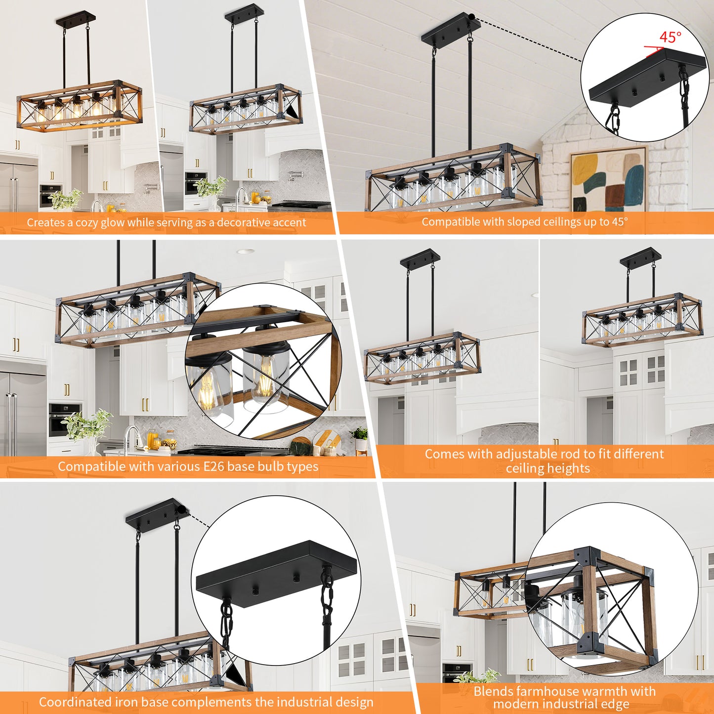 Taimei Fioris 32 in. 5-Light Industrial Farmhouse Rectangle Pendant Light With Lampshades 11_f4beb4d4-e15c-423c-aae1-afee4a64b15a