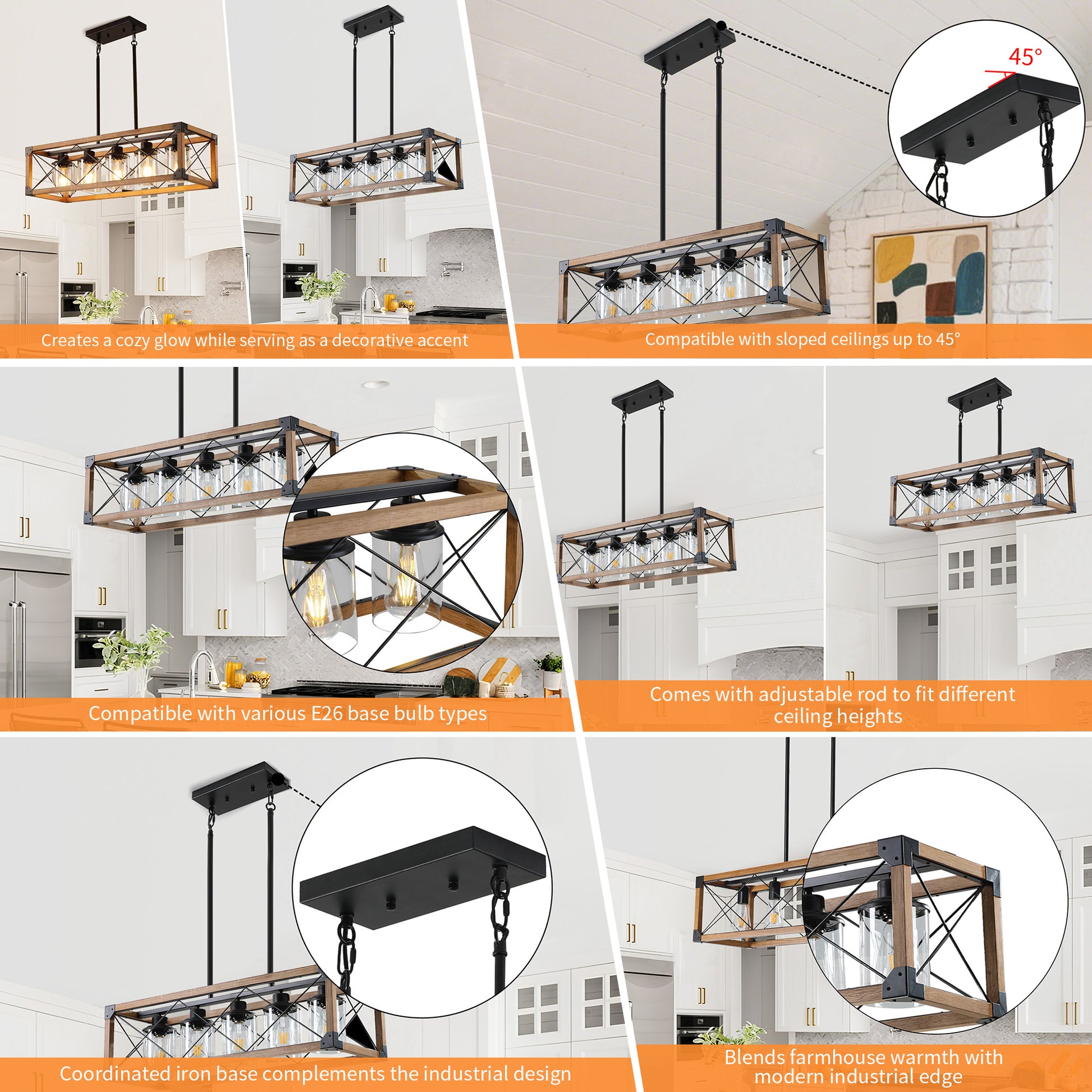 Taimei Fioris 32 in. 5-Light Industrial Farmhouse Rectangle Pendant Light With Lampshades 11_f4beb4d4-e15c-423c-aae1-afee4a64b15a