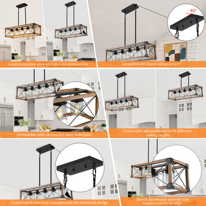 Taimei Fioris 32 in. 5-Light Industrial Farmhouse Rectangle Pendant Light With Lampshades 11_f4beb4d4-e15c-423c-aae1-afee4a64b15a