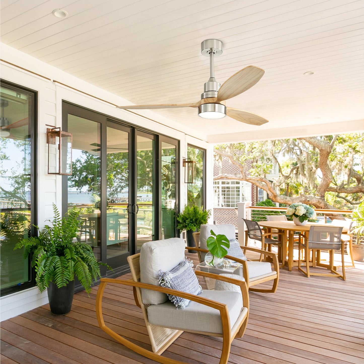 Taimei Selen 52 in. Downrod Standard Ceiling Fan with Integrated LED with Remote Included 3-Blade Reversible