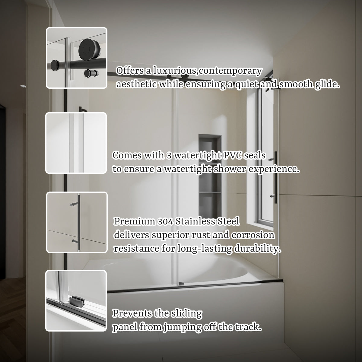 Nivorix Nexus 60 in. W x 60 in. H Sliding Semi-Frameless Tub Door with Clear Tempered Glass
