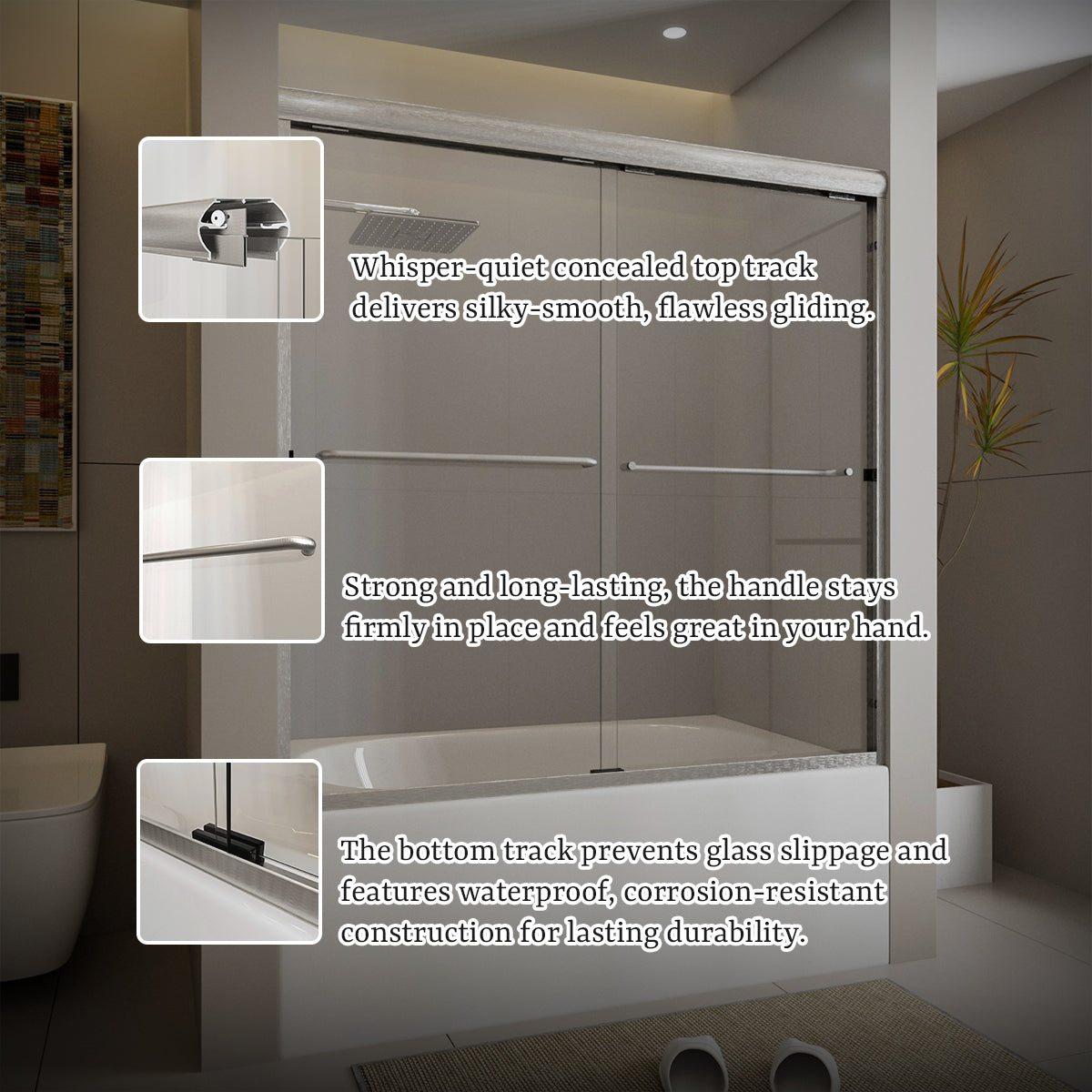 Nivorix Ridge 56 in. W x 60 in. H Sliding Semi-Frameless Tub Door with Clear Glass