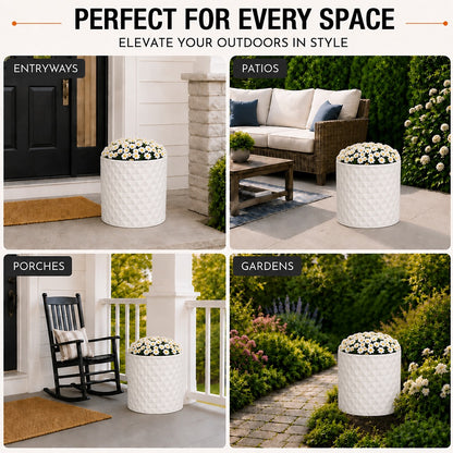 Vale 15.75 in. Outdoor Lightweight Concrete Planter with Natural Stone Finish White