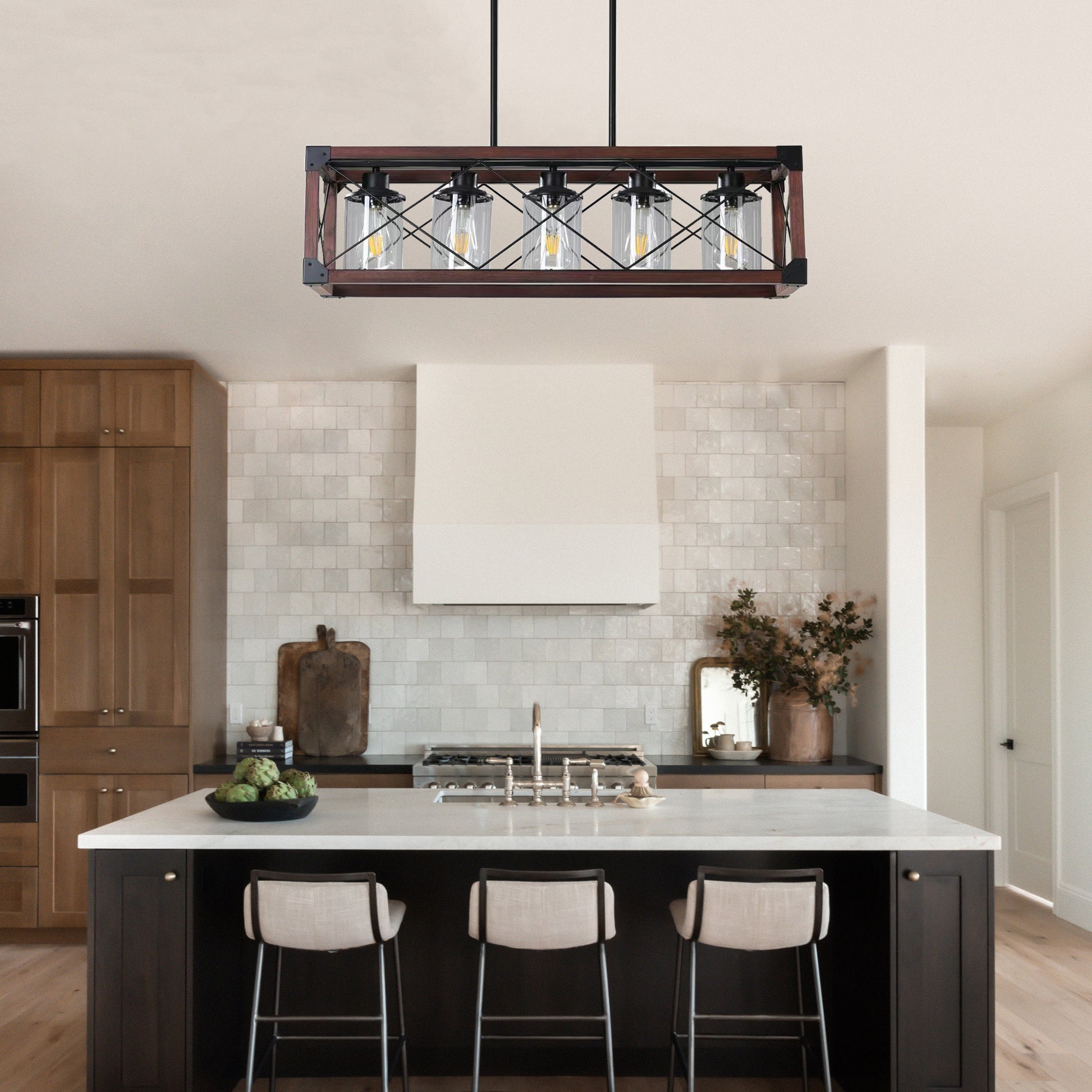 Taimei Fioris 32 in. 5-Light Industrial Farmhouse Rectangle Pendant Light With Lampshades 12_10b79545-0a1e-476f-8ccd-ebe220fc1f86