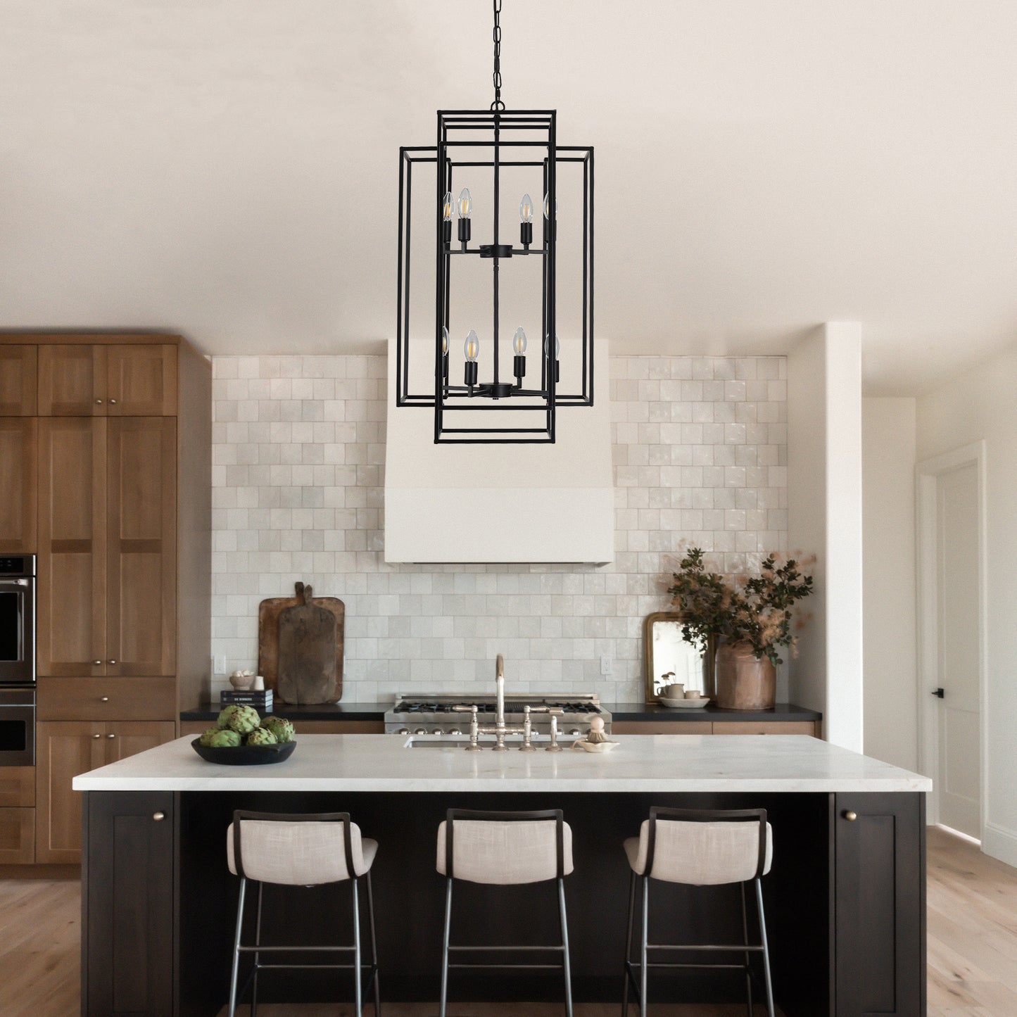 Taimei Astrale 18 in. Modern 8-Light Black Geometric Chandelier